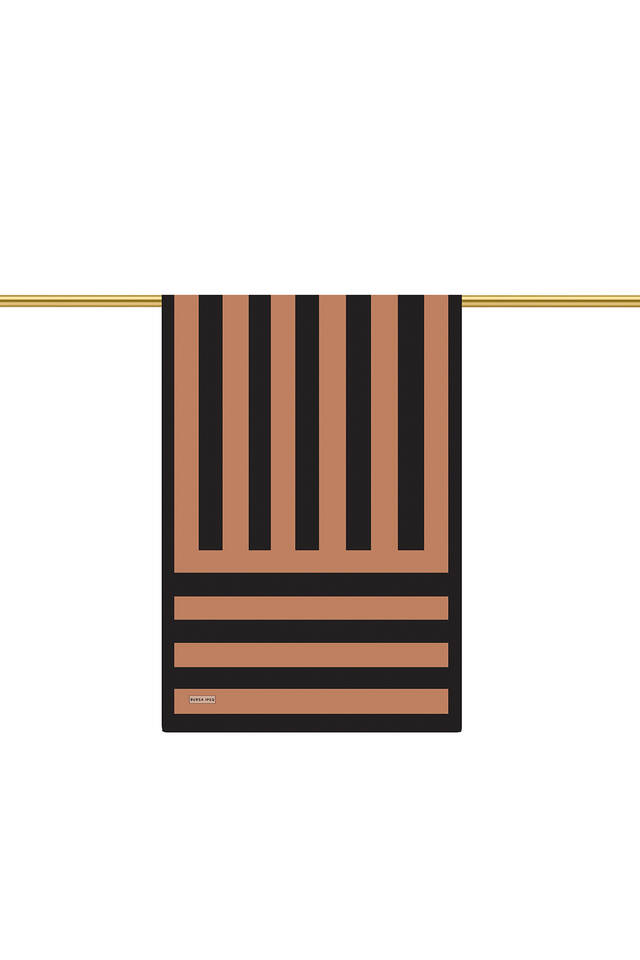 Tan Stripe Pattern Twill Silk Scarf - 2