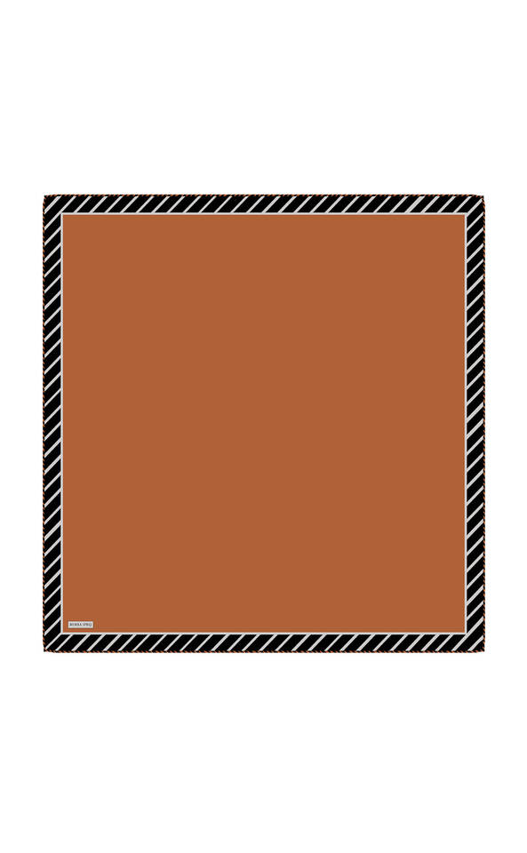 Tan Stripe Pattern Twill Silk Square Scarf - 1