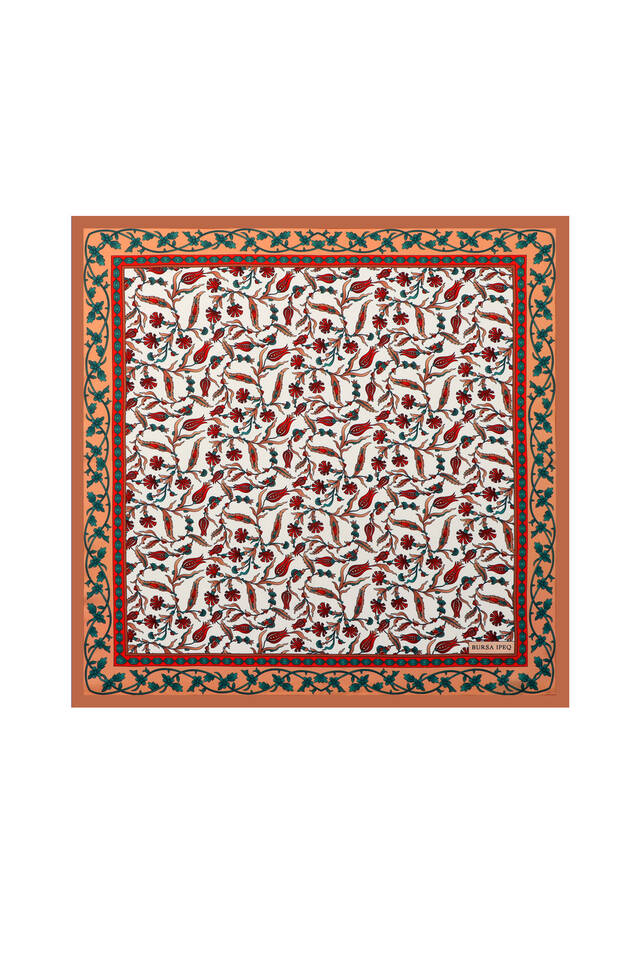 Tan Tulip Carnation Pattern Silky Pocket Square - Bursa İpek