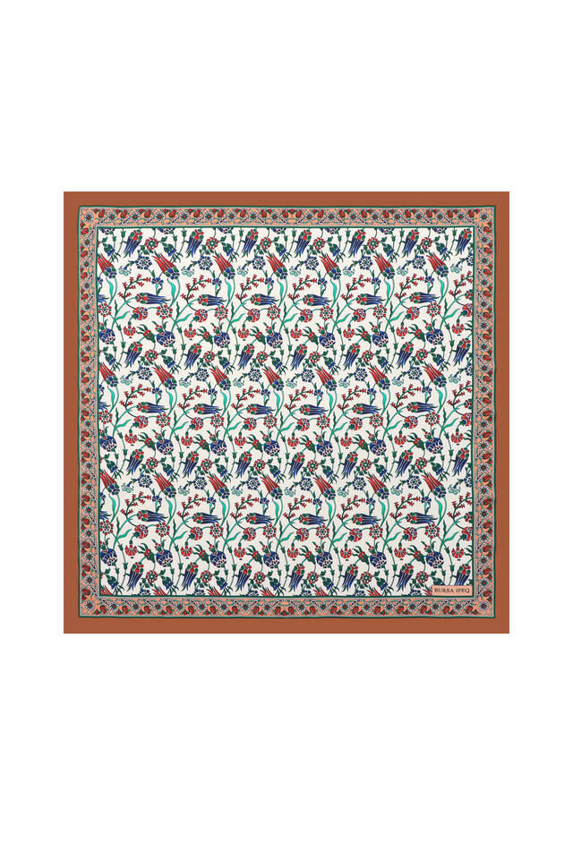 Tan Tulip Pattern Silky Pocket Square - Bursa İpek