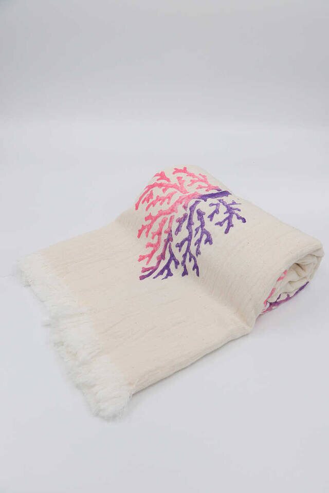 Mor Pembe Taş Baskı Degrade Mercan Peştemal 