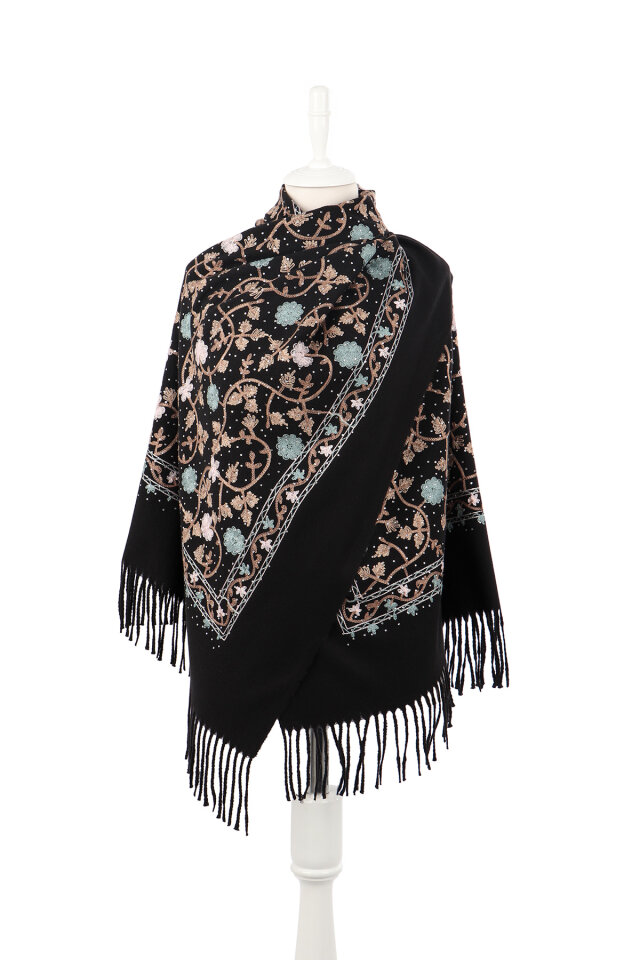 Black Stone Embroidered Winter Shawl - 2