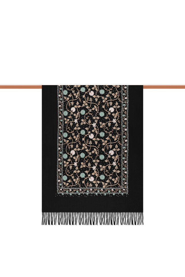 Black Stone Embroidered Winter Shawl - 3