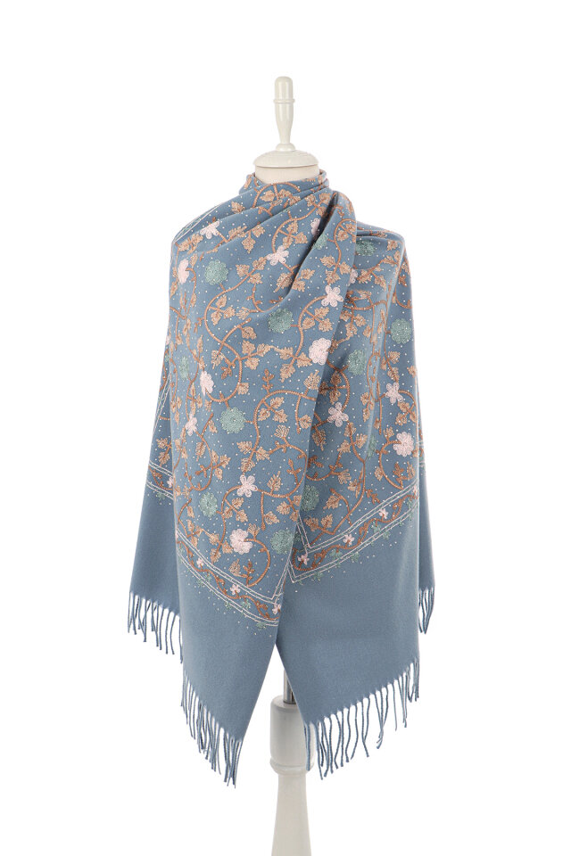 Indigo Stone Embroidered Winter Shawl - 2
