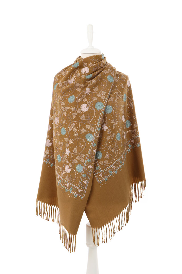 Mustard Stone Embroidered Winter Shawl - 2
