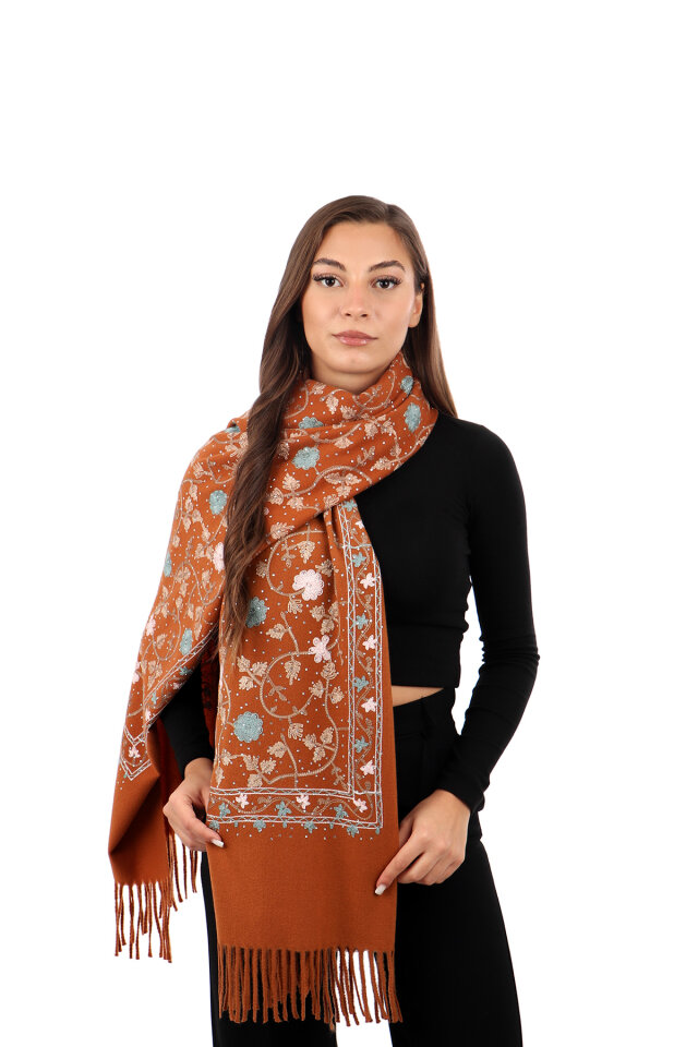 Cinnamon Stone Embroidered Winter Shawl 