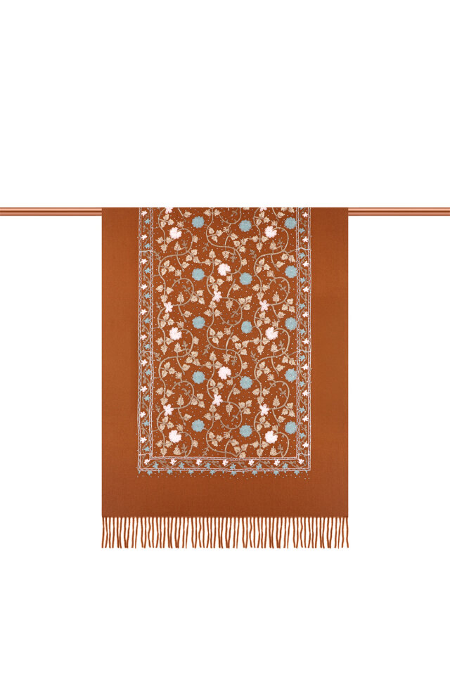 Cinnamon Stone Embroidered Winter Shawl - 3