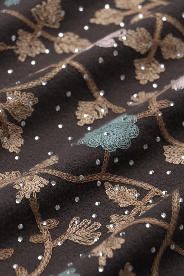 Smoked Stone Embroidered Winter Shawl - 4