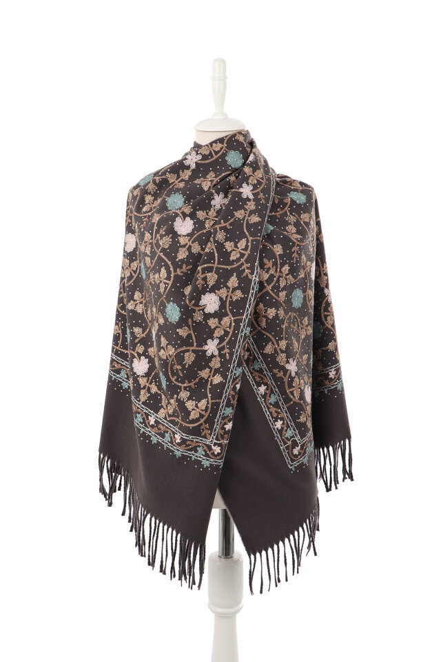 Smoked Stone Embroidered Winter Shawl - 2