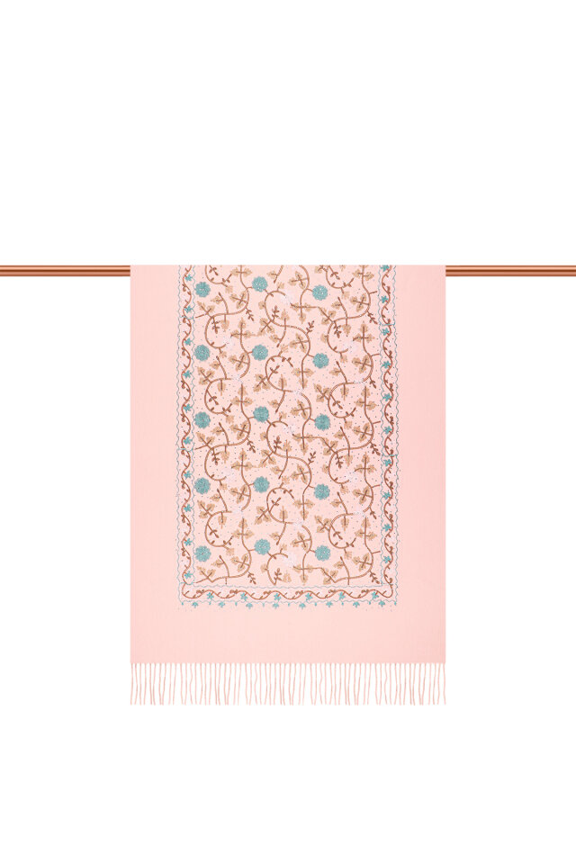 Pudra Taşlı Nakışlı Kışlık Şal - 3