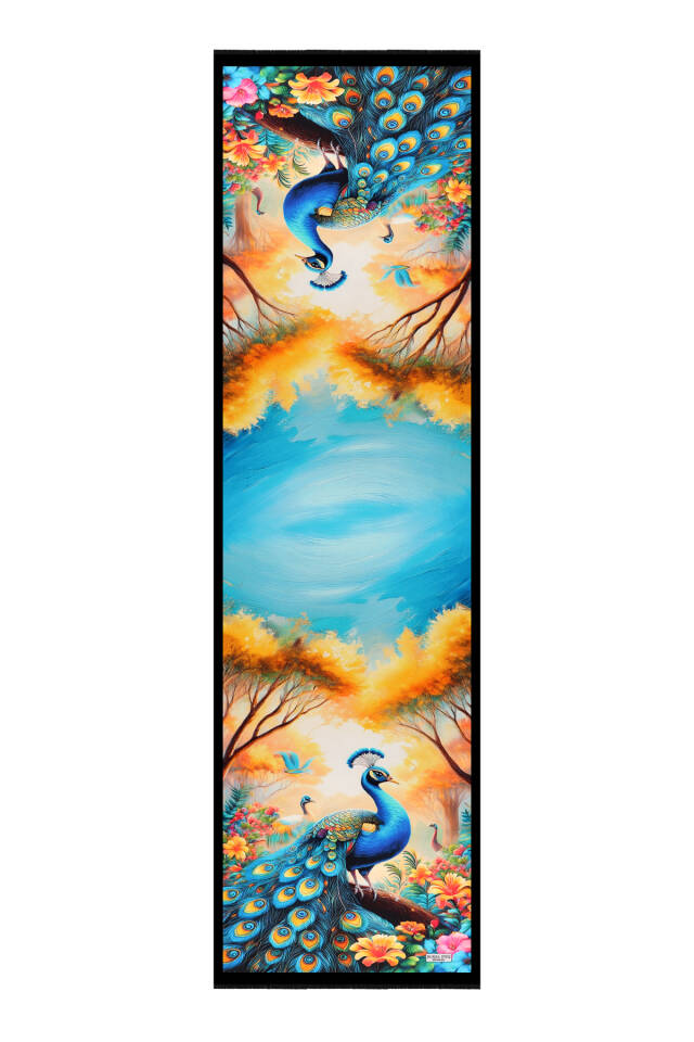 Sarı Tavuskuşu Desen İpek Fular - 4