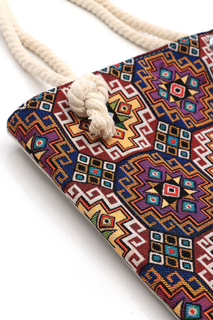 Tile Pattern Tapestry Shoulder Bag - Thumbnail