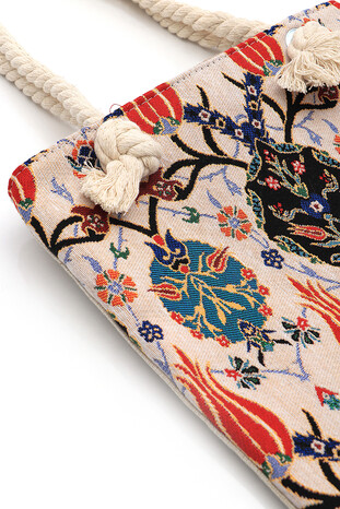 Tile Tulip Pattern Tapestry Shoulder Bag - Thumbnail