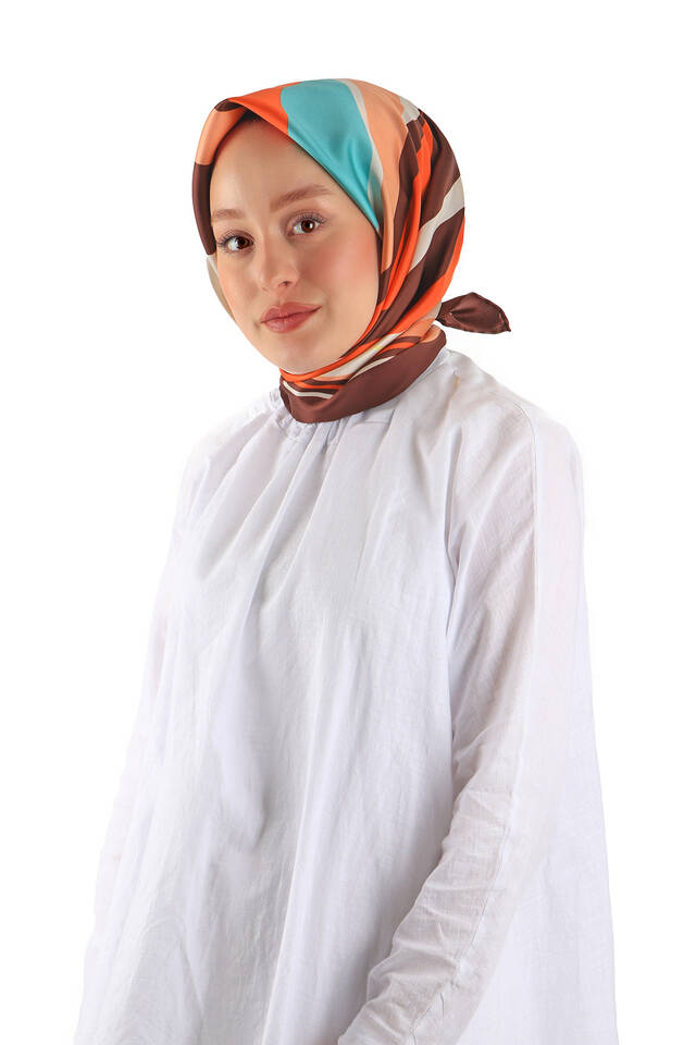 Tile Wave Pattern Twill Silk Square Scarf - 2