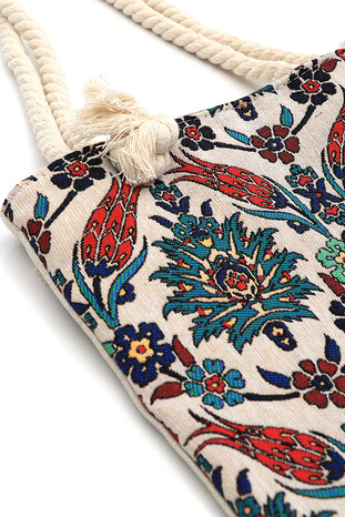 Tulip Flower Pattern Tapestry Shoulder Bag - Thumbnail