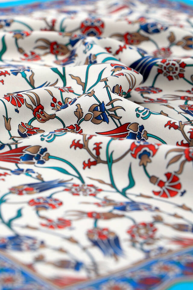 Turkuaz Lale Desen İpeksi Mendil - 3