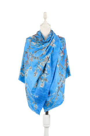 Turquoise Almond Blossom Pattern Winter Shawl 