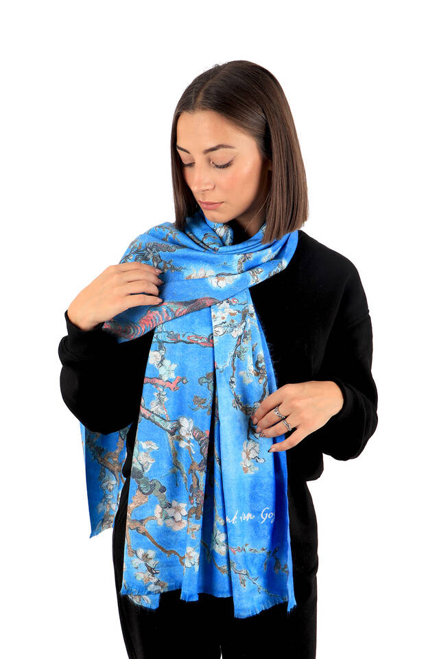 Turquoise Almond Blossom Pattern Winter Shawl - 2