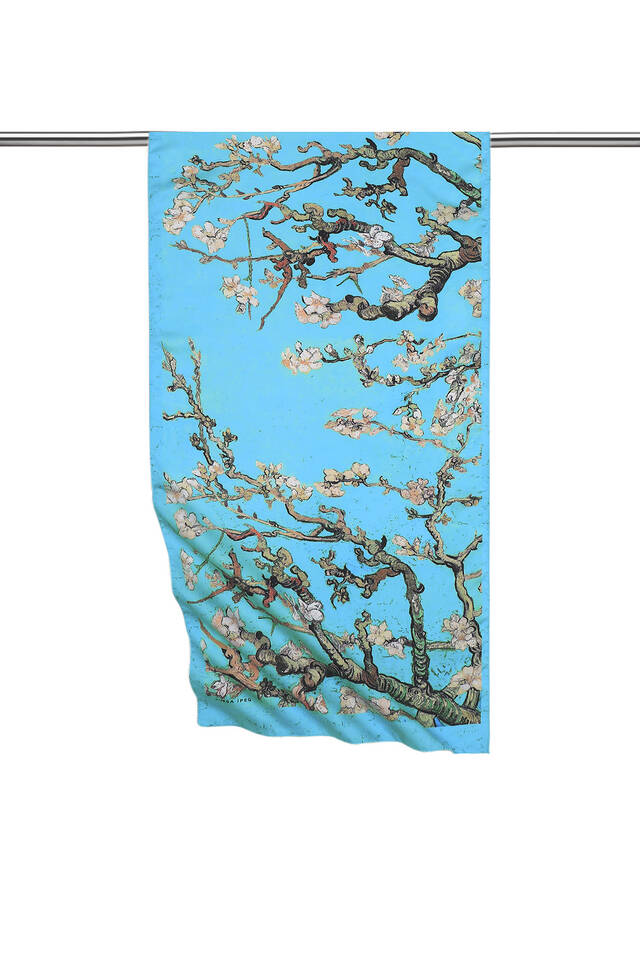 Turquoise Almond Blossom Silky Foulard - Bursa İpek