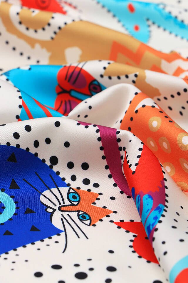 Turquoise Beige Patterned Silky Foulard - 3