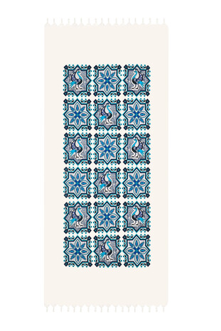 Turquoise Blue Printed Peacock Pattern Loincloth - Thumbnail