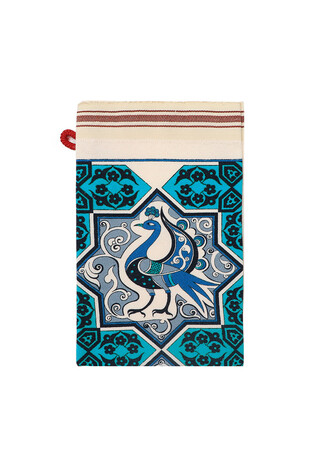 Turquoise Blue Printed Peacock Pattern Pouch 