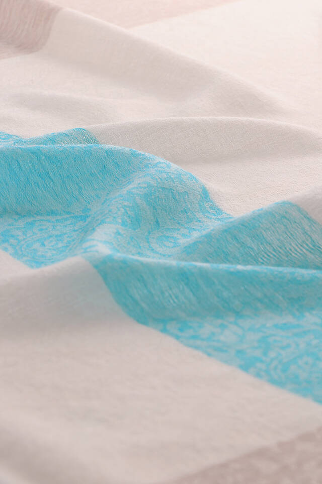 Turquoise Border Patterned Wool Shawl - 4