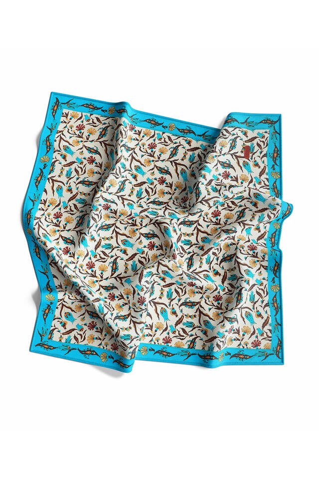 Turquoise Brown Carnation Tulip Silk Square Scarf - 3