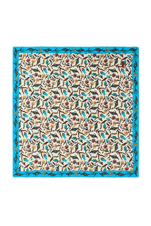 Turquoise Brown Carnation Tulip Silk Square Scarf 