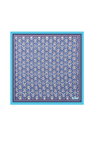 Turquoise Çintemani Pattern Silky Pocket Square - Thumbnail