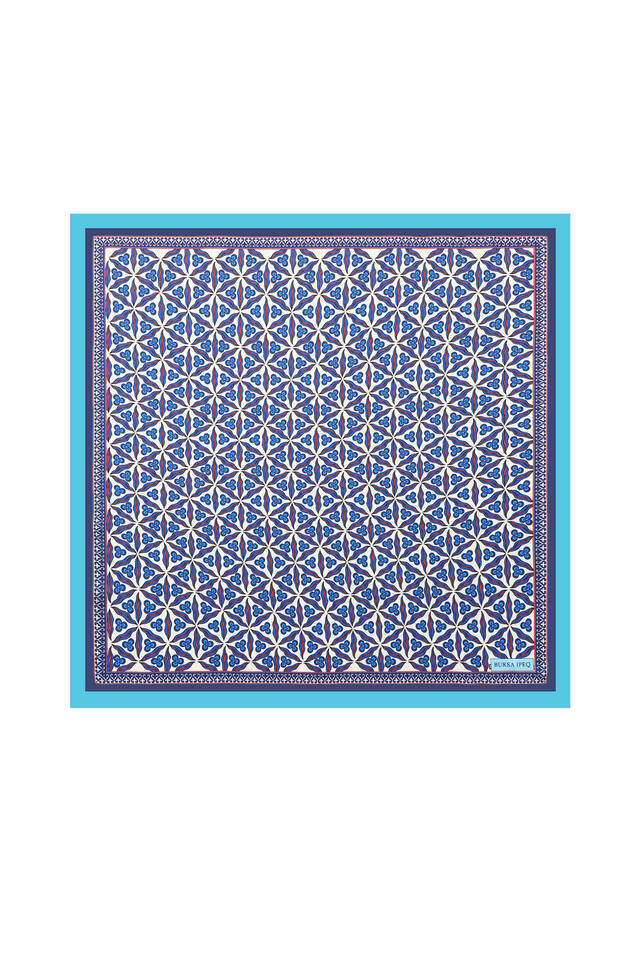Turquoise Çintemani Pattern Silky Pocket Square - Bursa İpek