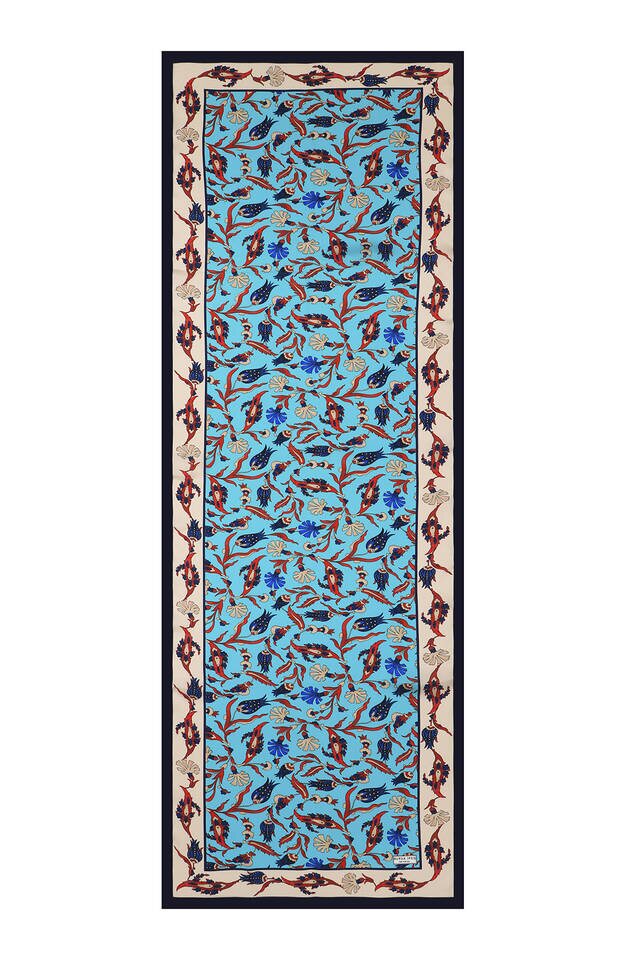 Turquoise Cream Carnation Tulip Silk Foulard - 4