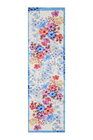 Turquoise Floral Silky Foulard - Thumbnail
