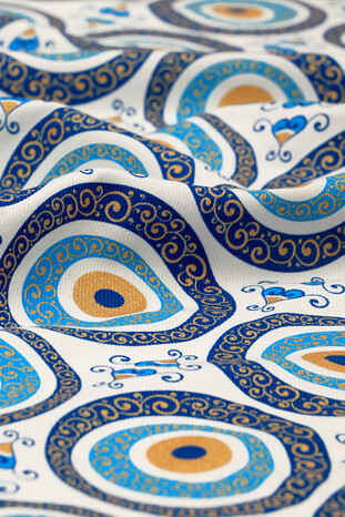 Turquoise Gold Printed Large Evil Eye Pattern Bathrobe - Thumbnail