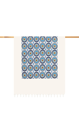 Turquoise Gold Printed Large Evil Eye Pattern Peshtemal 
