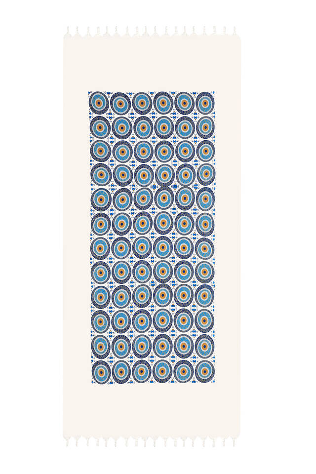 Turquoise Gold Printed Large Evil Eye Pattern Peshtemal - 2