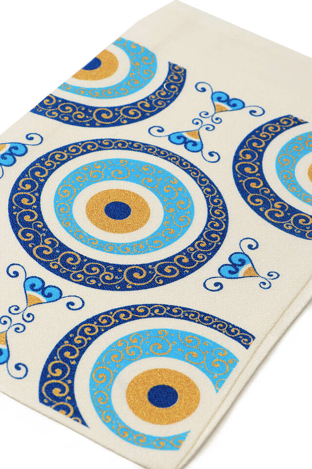 Turquoise Gold Printed Large Evil Eye Pattern Pouch - 3