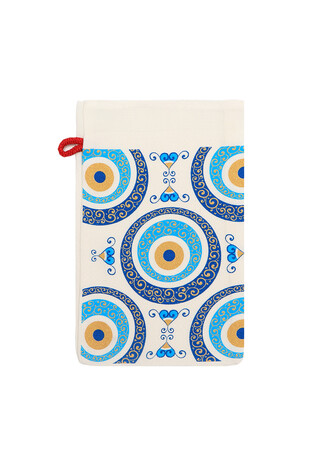 Turquoise Gold Printed Large Evil Eye Pattern Pouch - Thumbnail