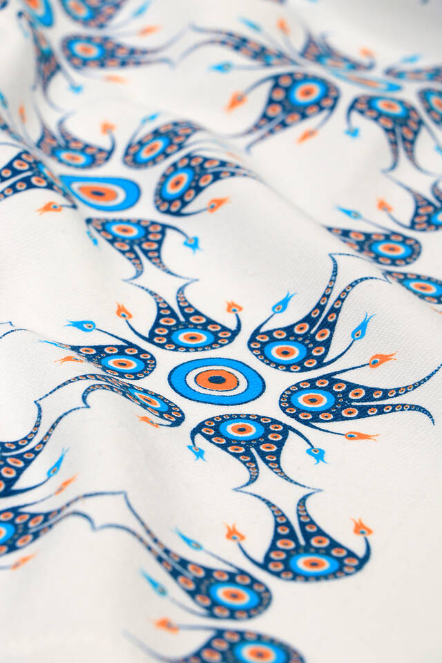 Turquoise Gold Printed Small Evil Eye Pattern Bathrobe - 3