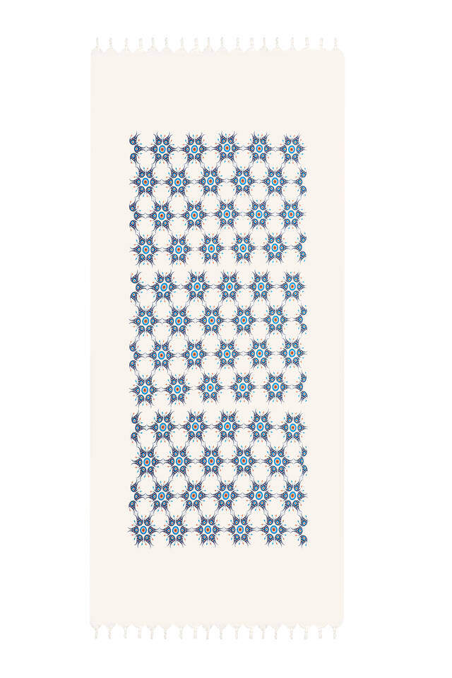 Turquoise Gold Printed Small Evil Eye Pattern Peshtemal - 2