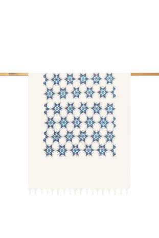 Turquoise Gold Printed Small Evil Eye Pattern Peshtemal 