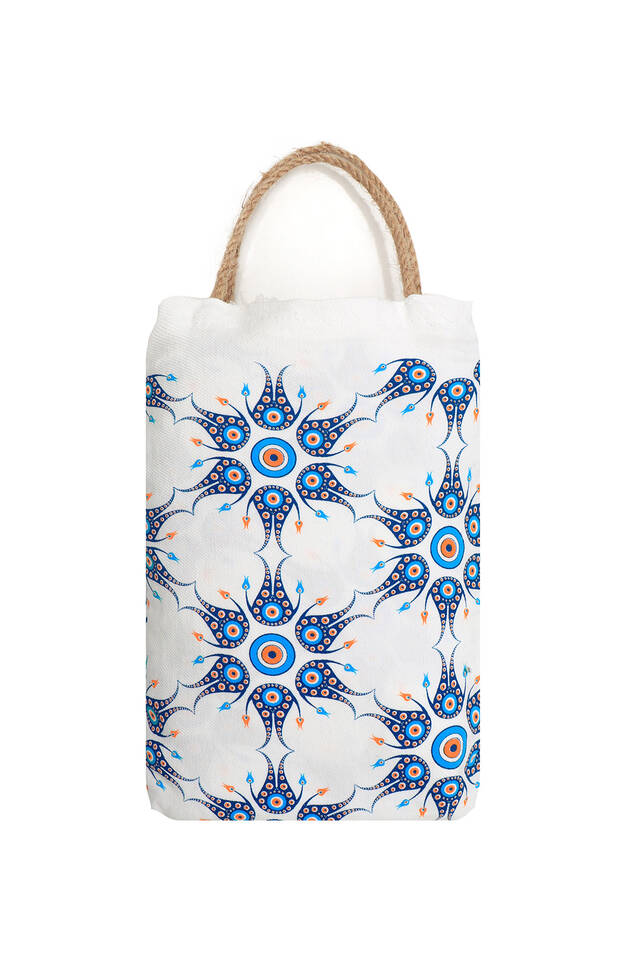 Turquoise Gold Printed Small Evil Eye Pattern Peshtemal - 3