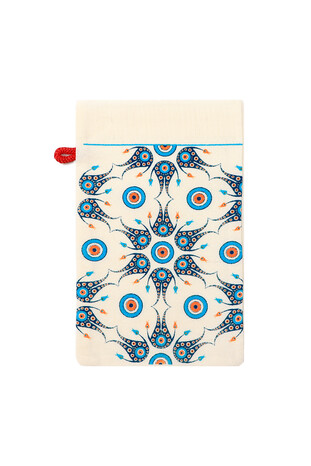 Turquoise Gold Printed Small Evil Eye Pattern Pouch - Thumbnail
