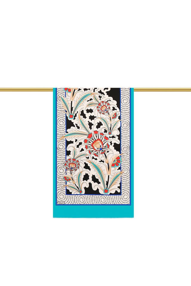 Turquoise Golden Horn Pattern Silk Foulard - 2