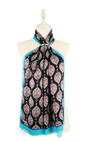 Turquoise Hatai Pattern Silk Foulard 