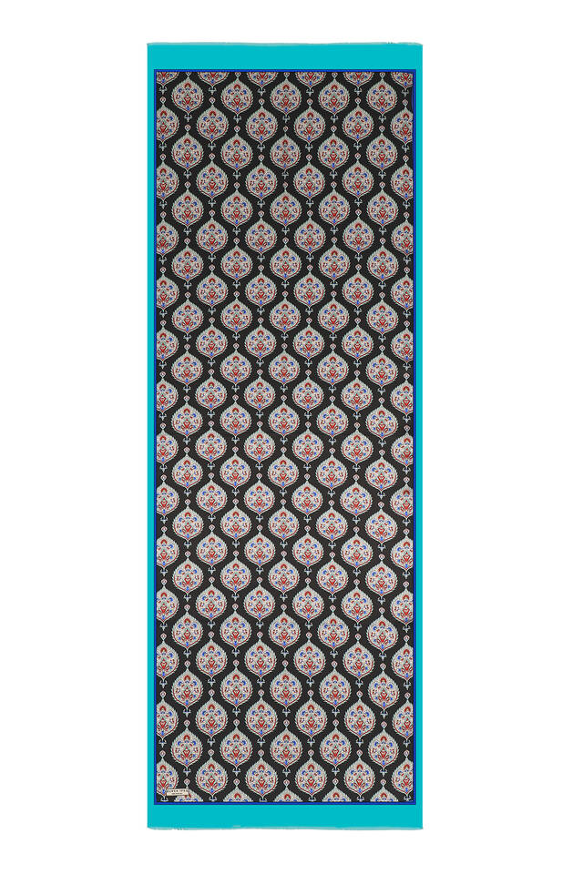 Turquoise Hatai Pattern Silk Foulard - 4