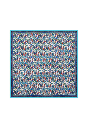 Turquoise Ivy Tulip Pattern Silky Pocket Square - Thumbnail