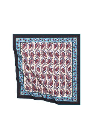 Turquoise Ivy Tulip Pattern Silky Square Scarf - Thumbnail