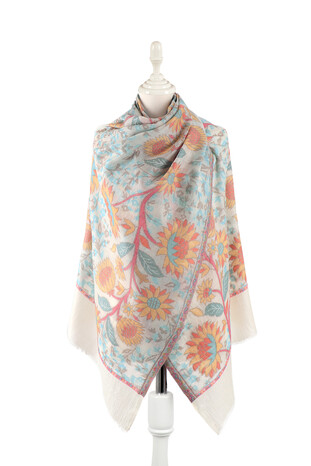 Turquoise Jacquard Patterned Wool Shawl 