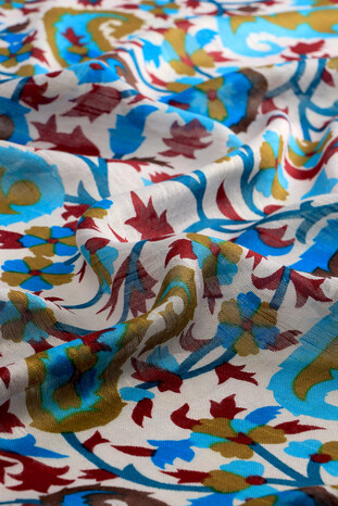 Turquoise Kani Pattern Silk Foulard - Thumbnail